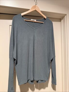 Light Slate Blue V-Neck Long Sleeve Top